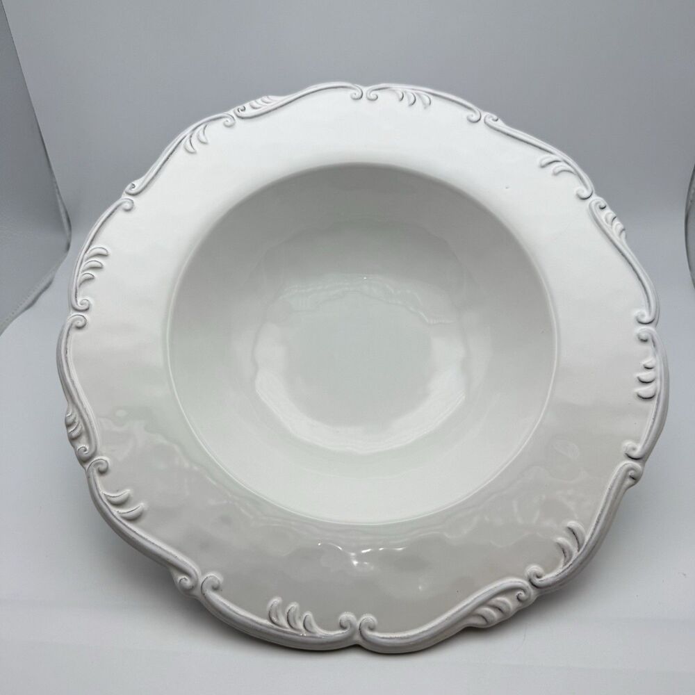 VTG Pier 1 Scroll Earthenware Large Serving Bowl 13” Scallop Rim Cottagecore